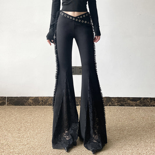 Hot Girl Lace Stitching Drape Bootcut Trousers Female