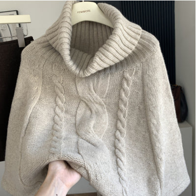 FallWinter Loose Turtleneck Knit Top And Wool Skirt Womens Set