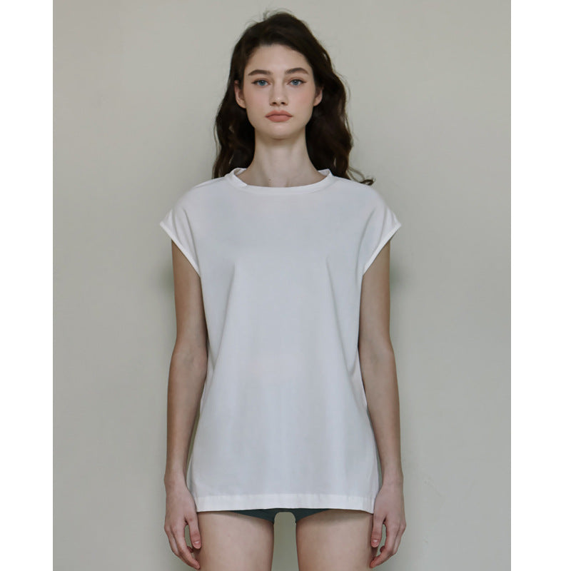 Long Thigh-length Fitness Vest Crew Neck Split Loose Running Athletic Clothing Yoga Clothes T-shirt