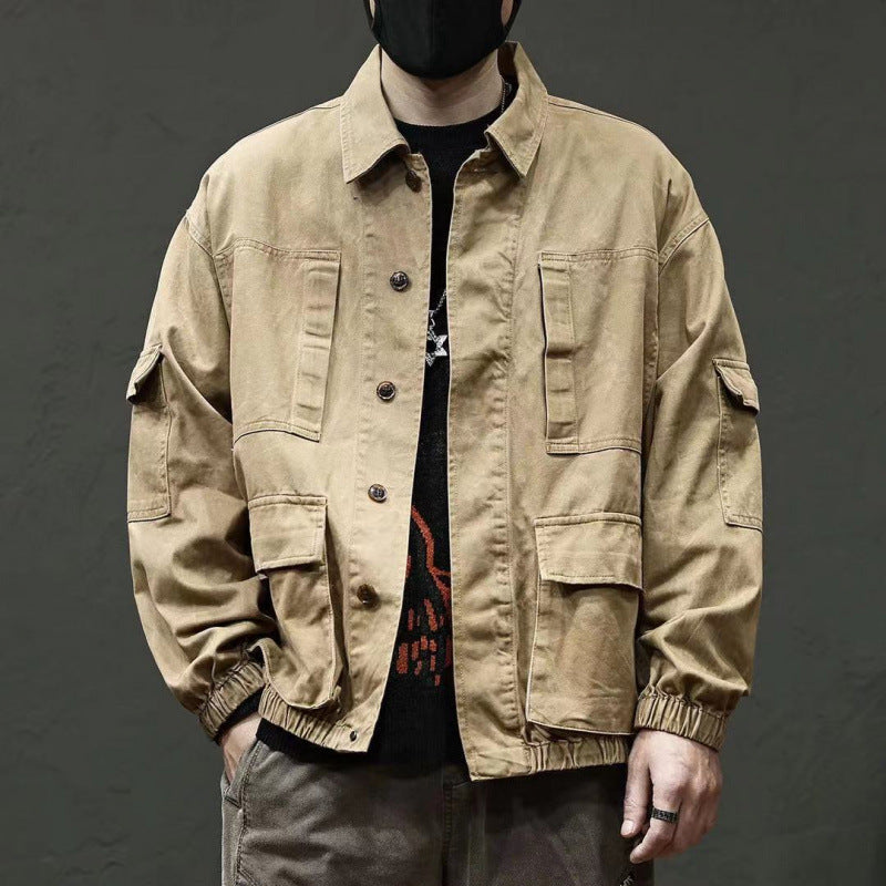 Loose-fitting Trendy Vintage Denim Jacket With Multiple Pockets