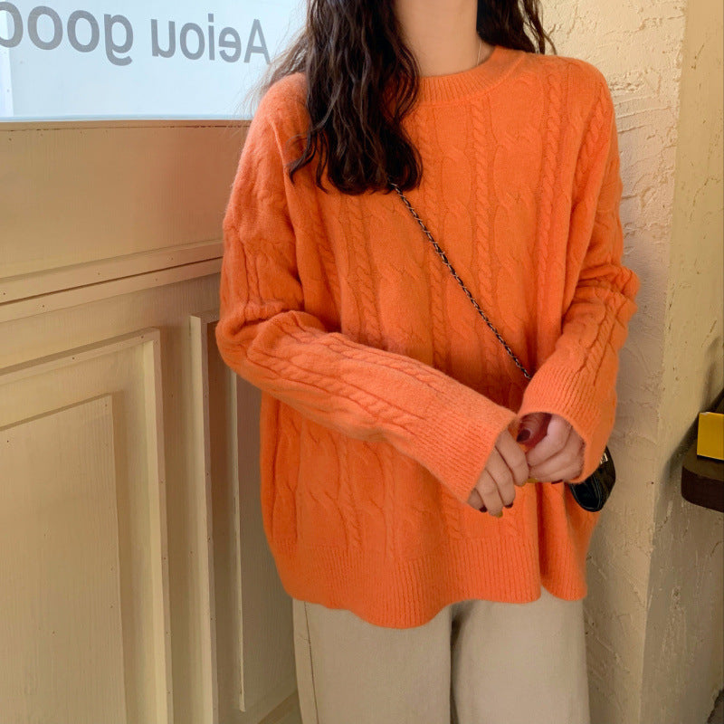 Knitted Cable-knit Pullover Sweater Women's Tops Winter Loose And Idle Women's