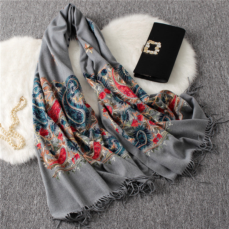 Fashion Embroidered Shawl Warm Thick Women