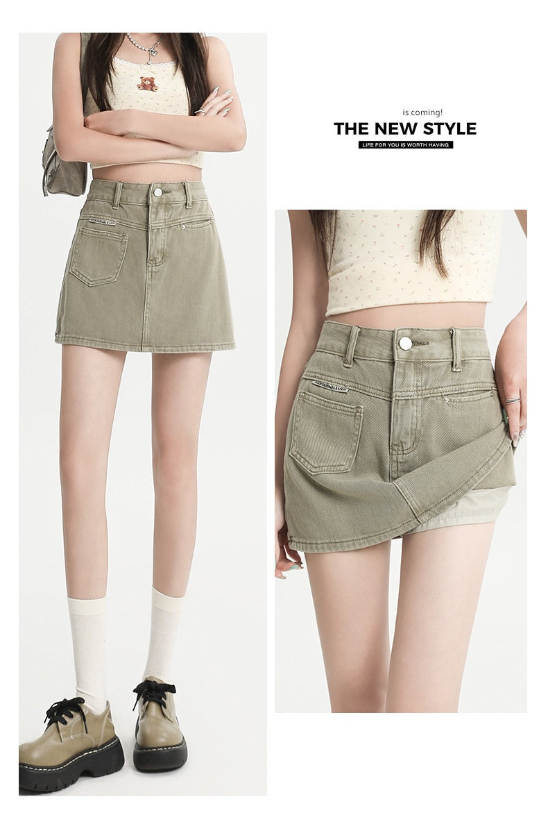 Thin Denim Skirt Women's A- Line Pantskirt