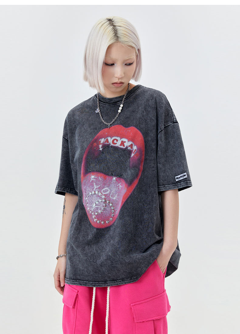 Retro Street Men's Red Lips Printed Short-sleeved T-shirt