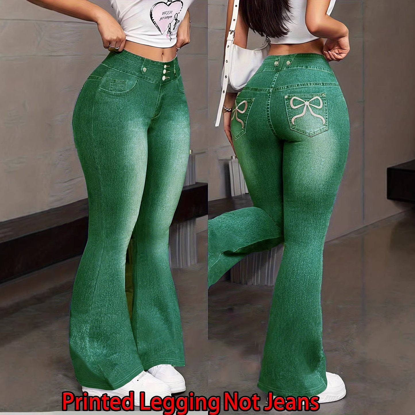 Stylish Womens Faux Denim With Butterfly Print