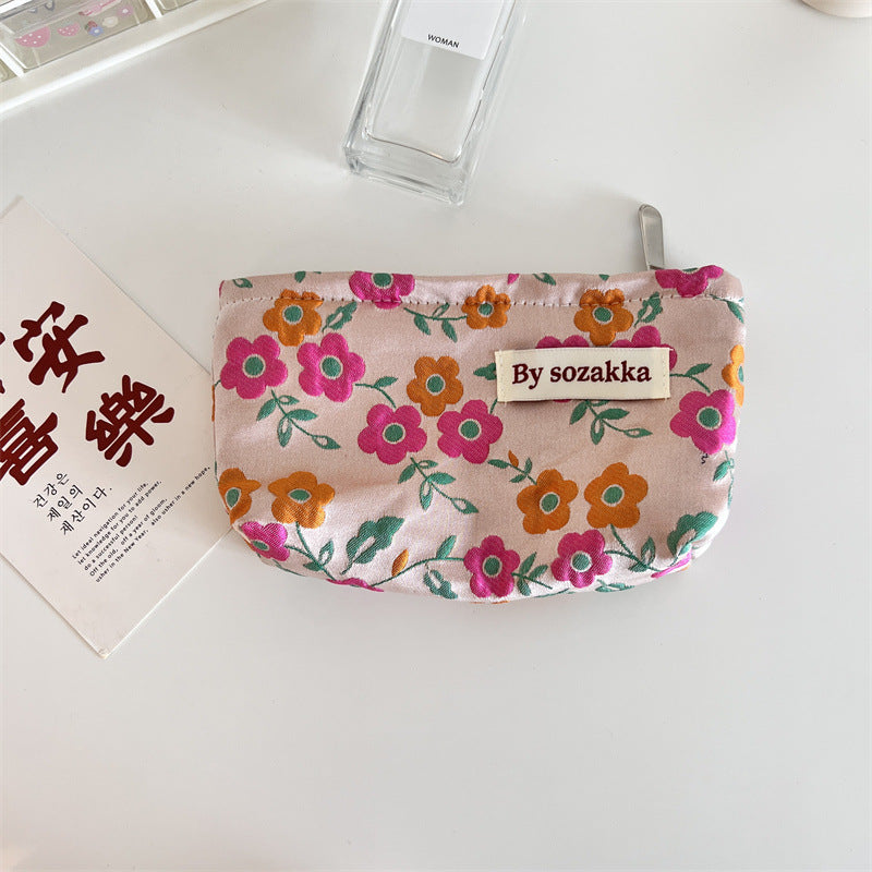 French Relief Flower Makeup Simple Portable Handbag Casual Mobile Phone Handheld Bag