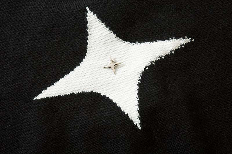 Street Tide Retro Four-pointed Star Round Neck Sweater For Men
