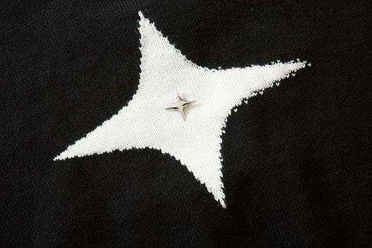 Street Tide Retro Four-pointed Star Round Neck Sweater For Men