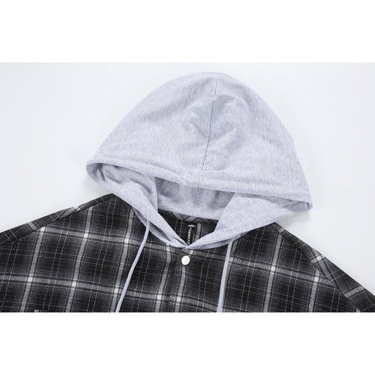 YANSANXIA American Retro Hooded Plaid Workwear Shirt Men
