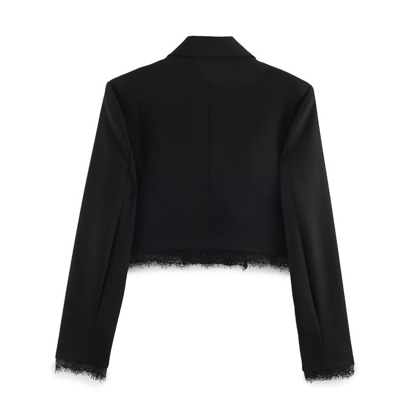Women's Fashionable Casual Lace-trimmed Blazer And Shorts