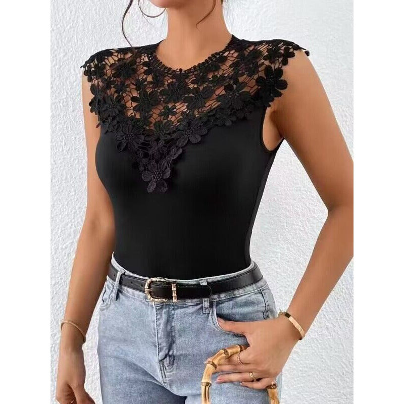 Women's Lace Spliced Sleeveless Stretch Top