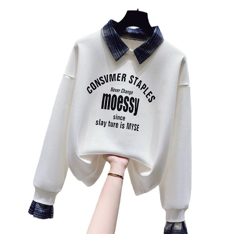 Fake Two-piece Long-sleeved Sweater Fashion Casual Temperament Youthful-looking Student Loose Slimming