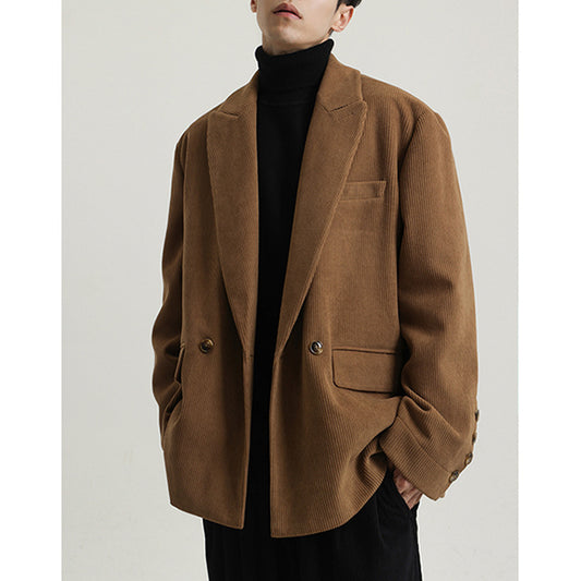 Thick Corduroy Blended Suit Jacket For Men