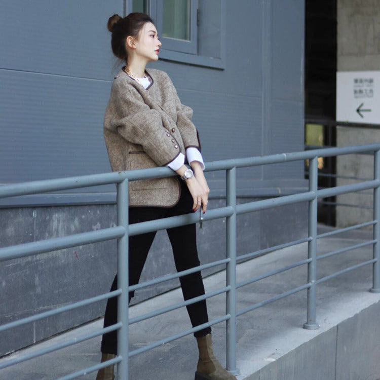 Double-sided Wool Overcoat Women's Short Simple Chanel Style Woolen