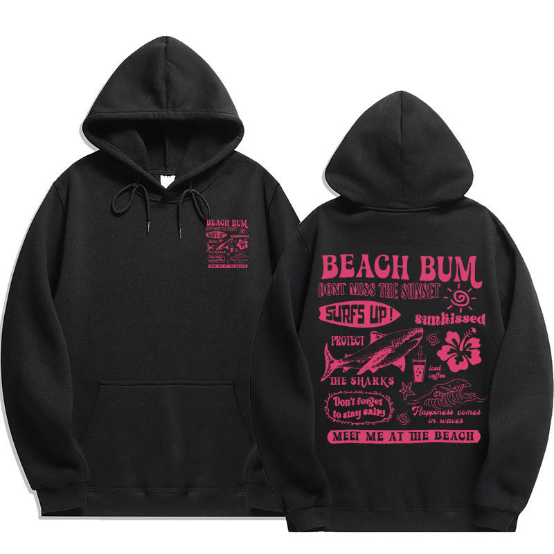 Printed Cuff Thread Hoodie Sweater Top
