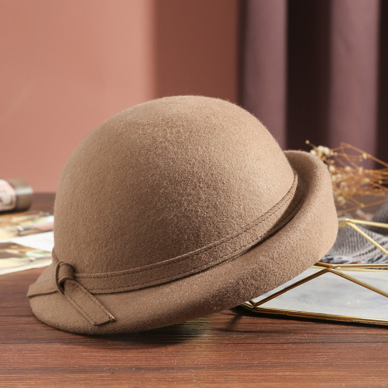 Pure Wool Felt Hat Elegant Shaped Bow British Felt Cap