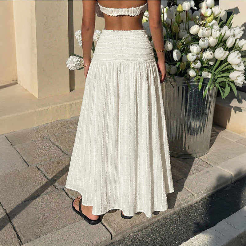 Womens Fashion Casual Solid-Color Skirt With Elastic Waist