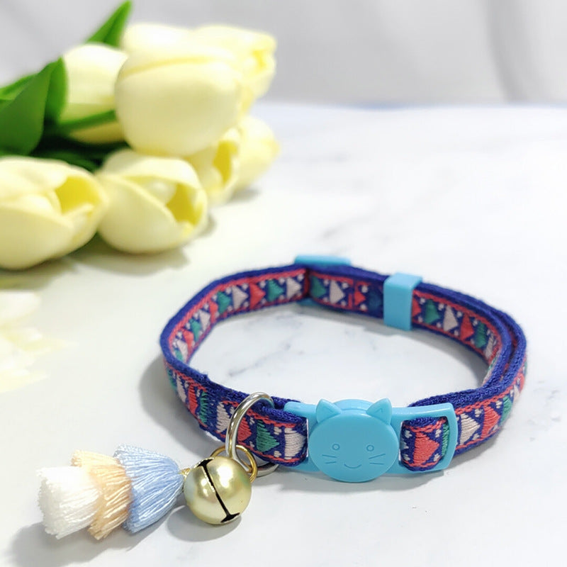 Anti-suffocation Safety Buckle Cat Collar Tassel Bell Adjustable Anchor Chain Rope