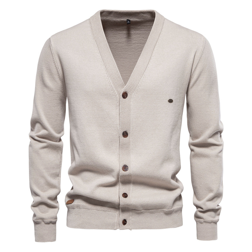 Men's Cardigan Sweater High Quality Business Pure Color Knitwear