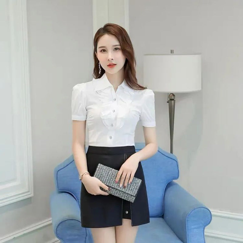 Ruffled Thin Puff Sleeve Loose Shirt