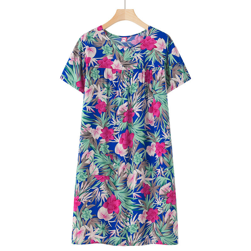 Women's Thin Loose Cotton Silk Short-Sleeve Dress