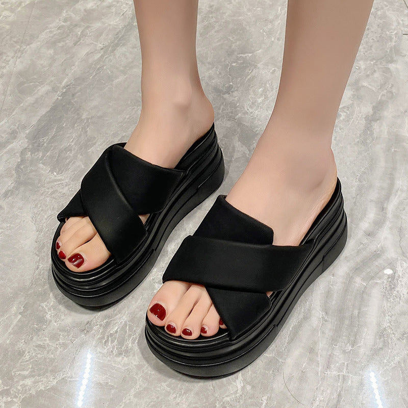 Sandaler til kvinder med tyk sål og rund tå til sommer