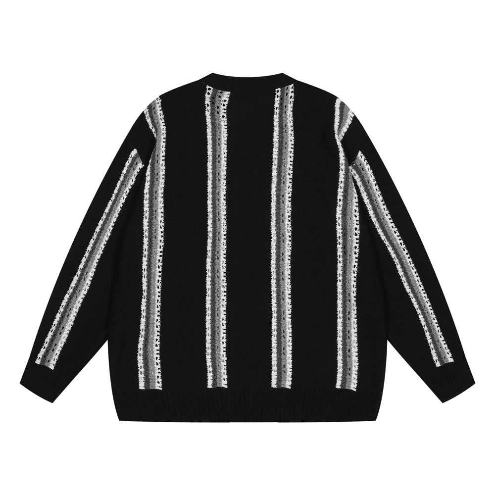 Striped Jacquard Round Neck Sweater For Men