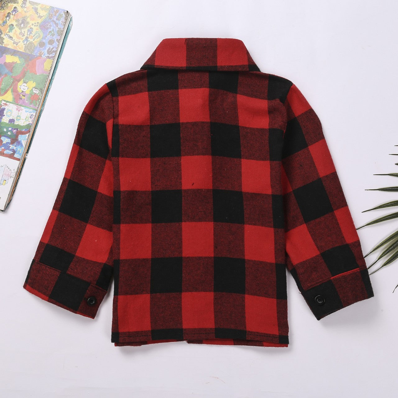 Red Plaid Shirt Stand Collar Loose Single Breasted