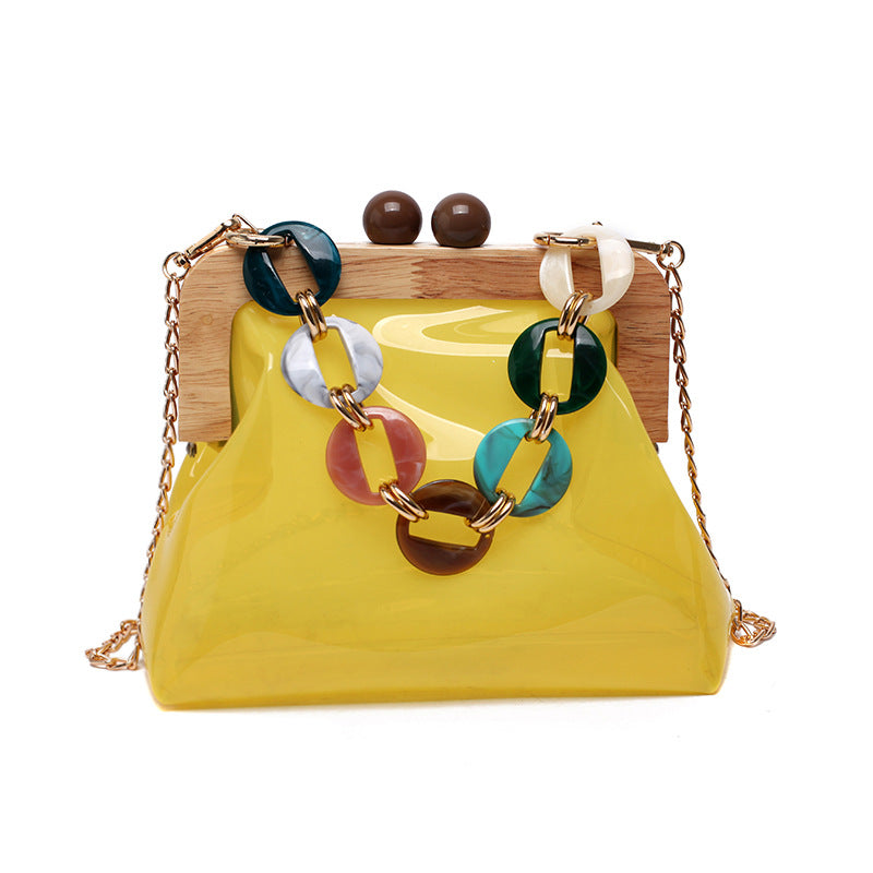 Fashion Transparent Portable Bucket Chain Messenger Women's Bag