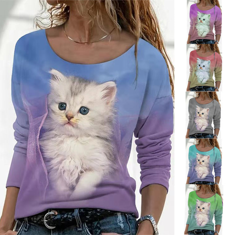New Animal Pattern Long-sleeved T-shirt Female Bottoming Shirt