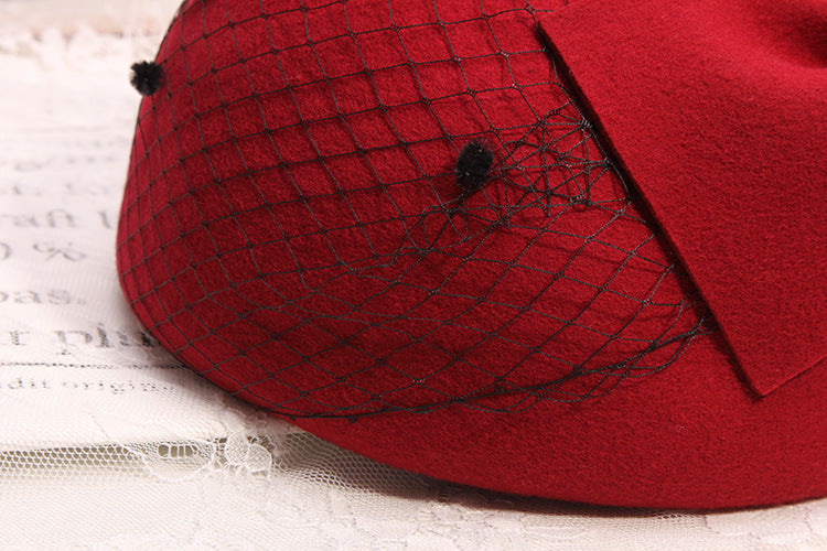 Hat Women's Vintage Woolen Fabric Bowknot