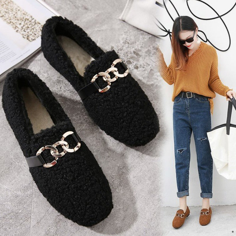 Pedal Shoes Women's Outer Wear Plus Velvet Warm Cotton