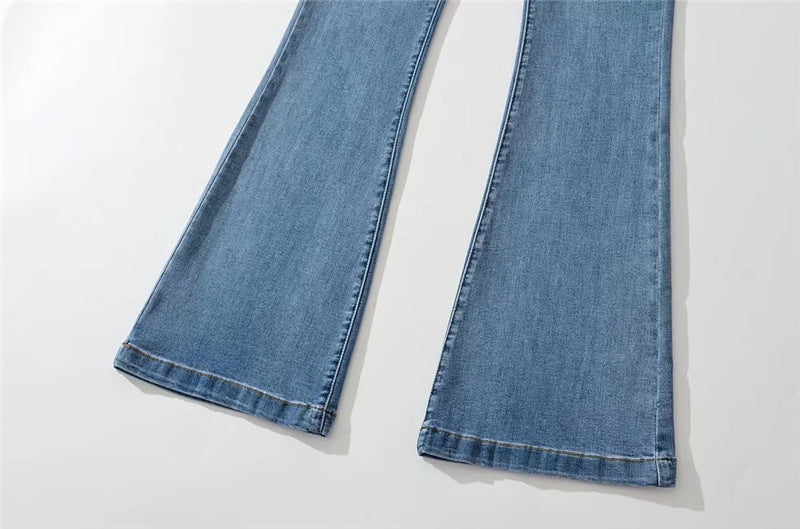 Waist Irregular Denim Bootleg Pants Women