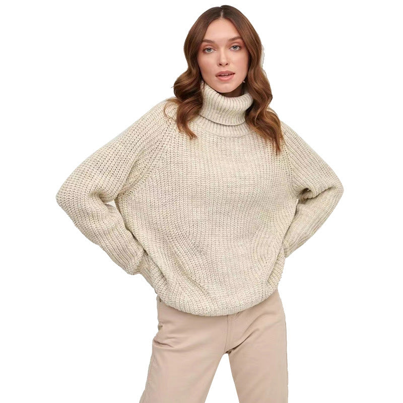 High Neck Thickened Autumn And Winter Sweater Turtleneck Solid Color Casual Mid-length Sweater