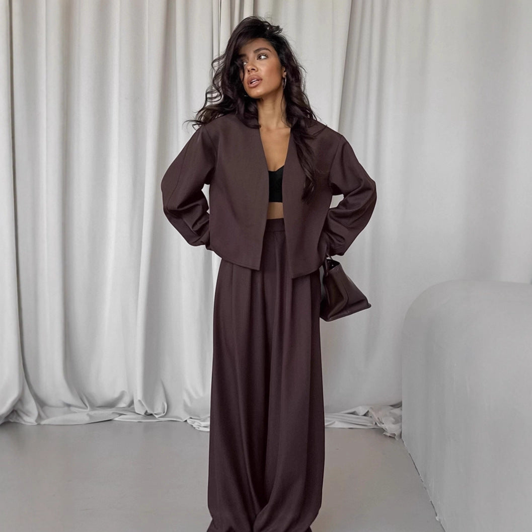 Simple White V-neck Top And Trousers Loose Leisure Suit