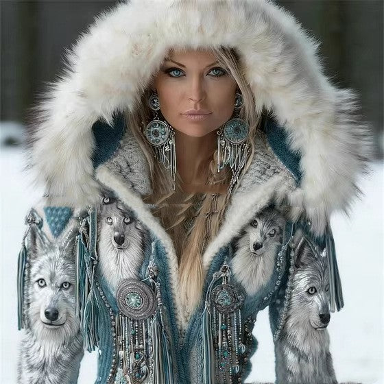 Womens Ethnic-Style Printed Hoodie