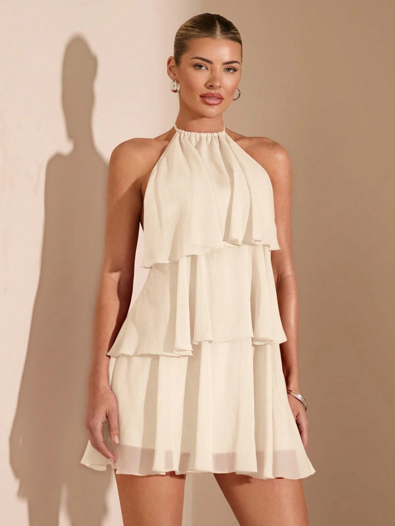 Irregular Solid-color Sweet Lace-up Tiered Skirt