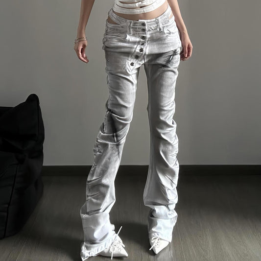 Washed Curved Knife Jeans Slim And Slimming Pants