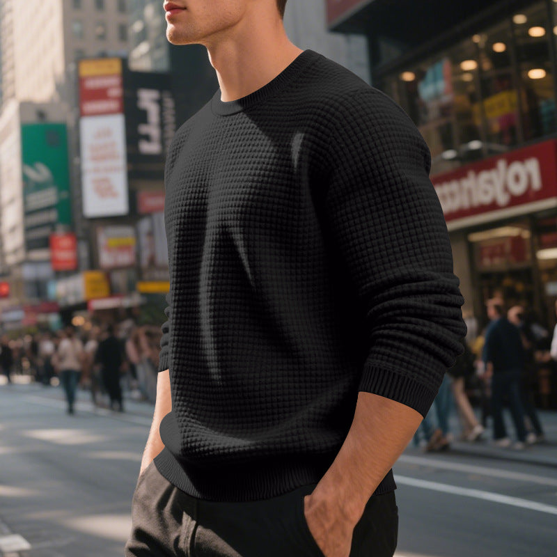 Loose And Simple Sports Jacquard Round Neck Long Sleeve Sweater