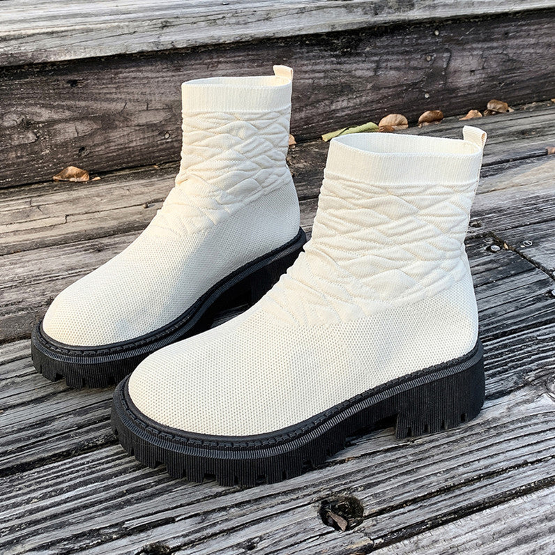 Women's Thick Heel Solid Color Casual And Comfortable Martin Boots
