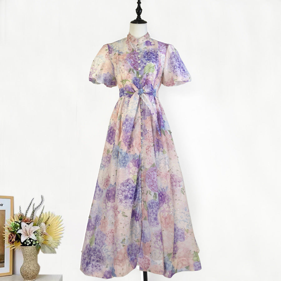 Womens Vintage-Style Floral Print Cinched Waist Dress