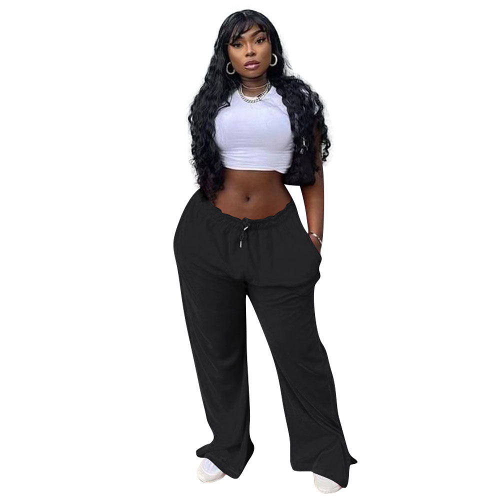 Women's Solid Color Casual Loose Slit Fashionable Wide Leg Pants