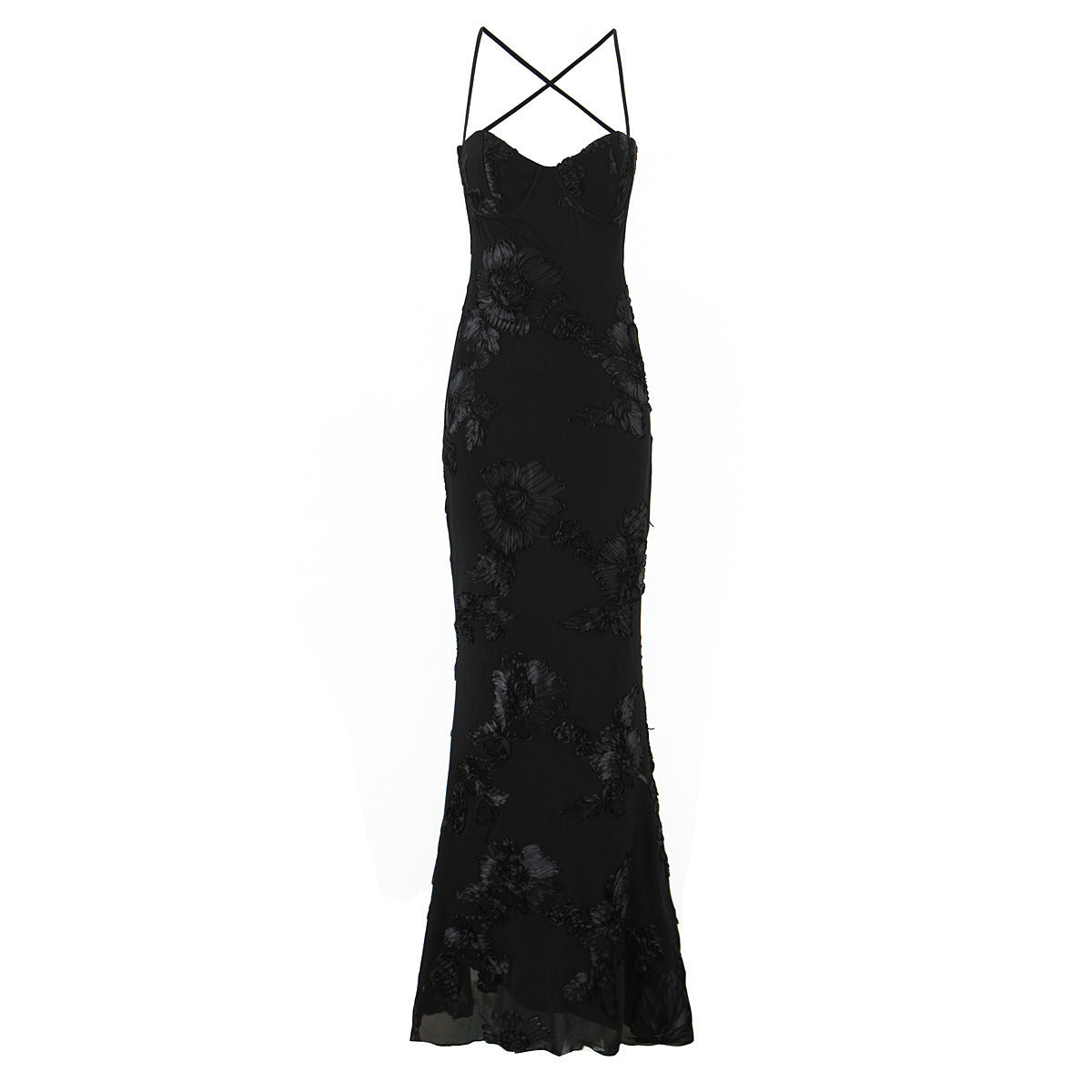 3D Flower-Embellished Bodycon Slip Dress