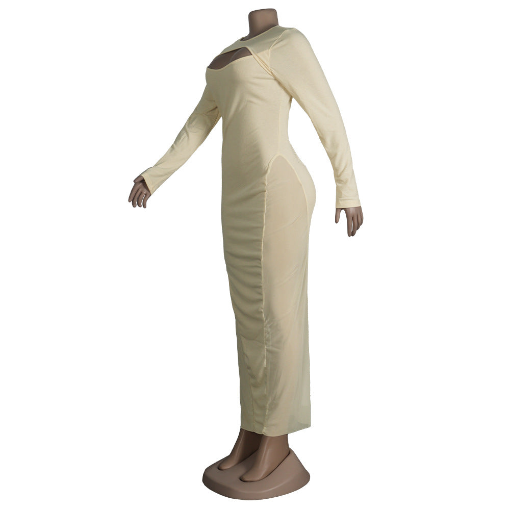 European And American Long Sleeve Perspective Slim Fit Dress Nightclub