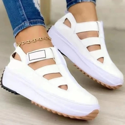 New Large Size Thick Sole Shoes Women's Round Toe Hollow Velcro