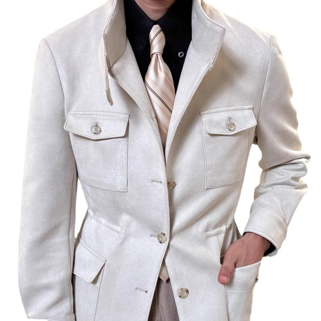 Spring Italian Suede Stand Collar Safari Jacket Jacket