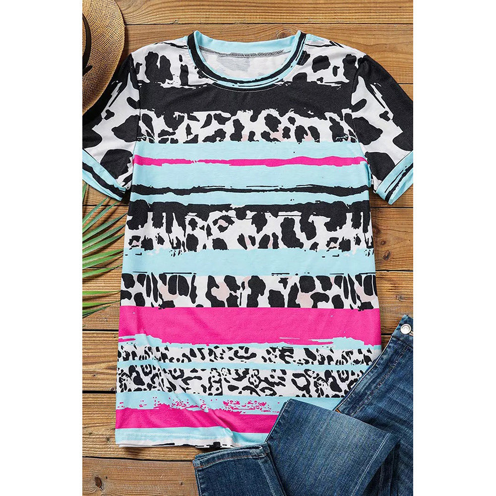 Women's Summer Boho Short Sleeve Top Crew Neck T-Shirt