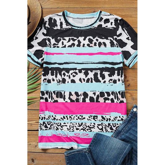 Women's Summer Boho Short Sleeve Top Crew Neck T-Shirt