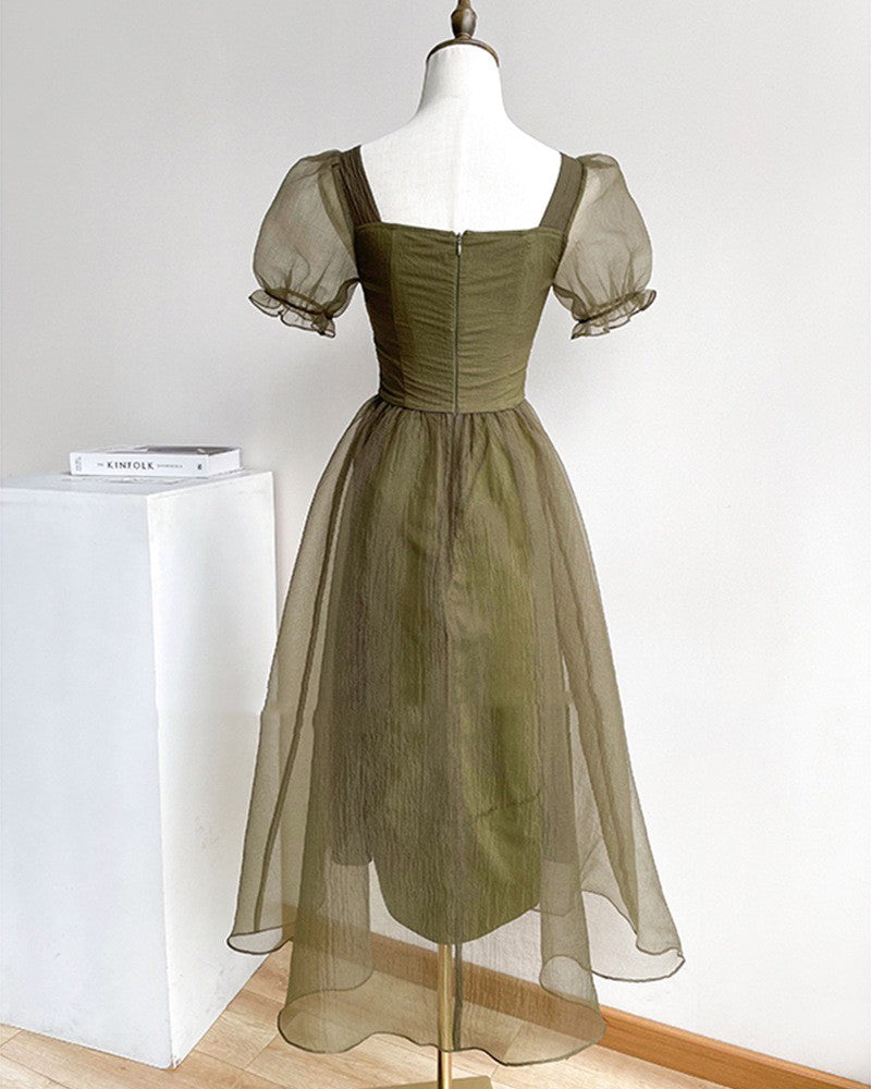French Smoke Grey Green Square Neck Tea Break Skirt