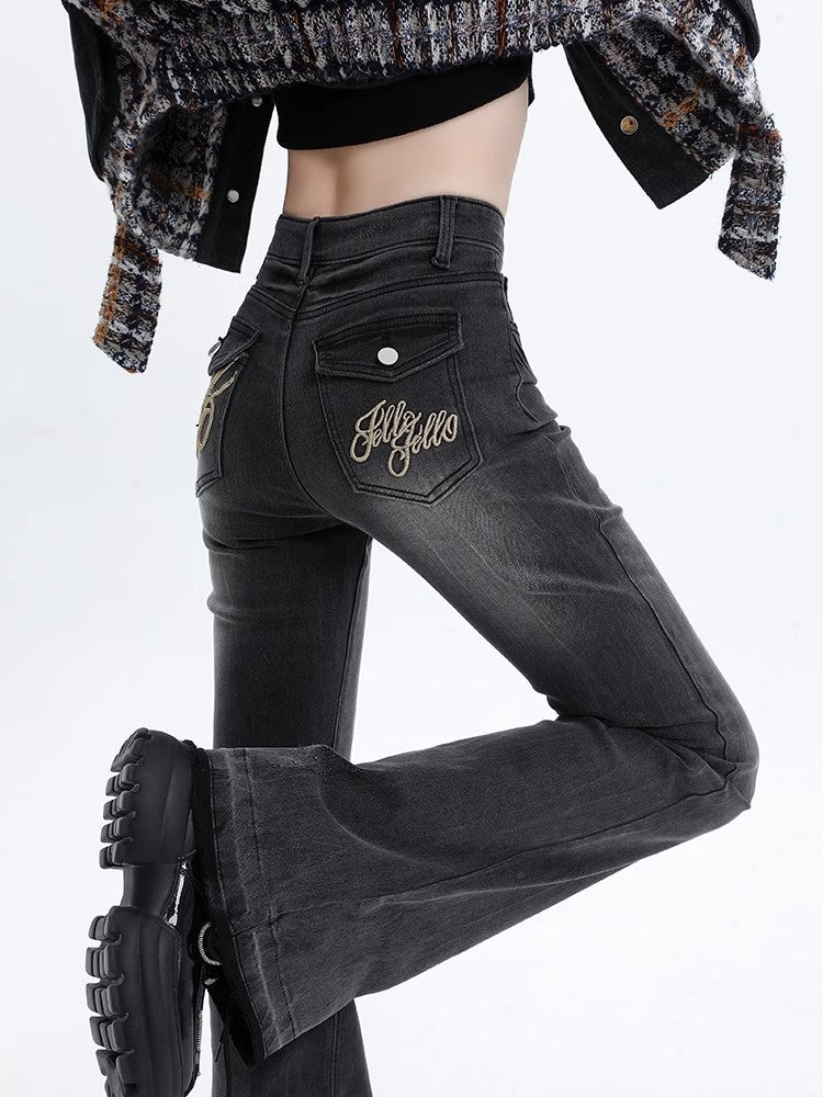 Retrovaskede højtaljede jeans med svaj til kvinder